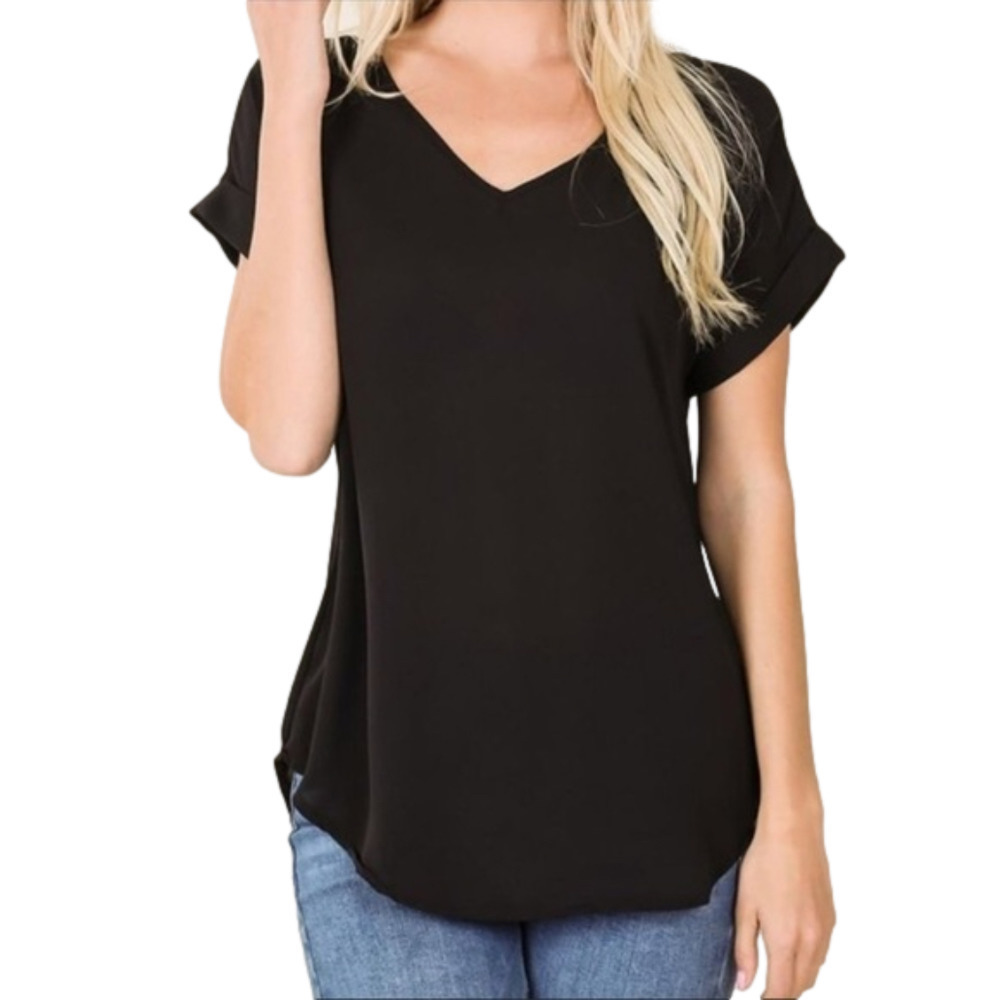 Semi Sheer Woven Cuff Sleeve Top